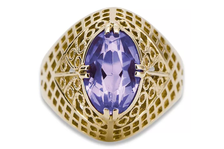 Кольцо Винтаж стиль Александрит 14-кв Желтое золото vrc030y